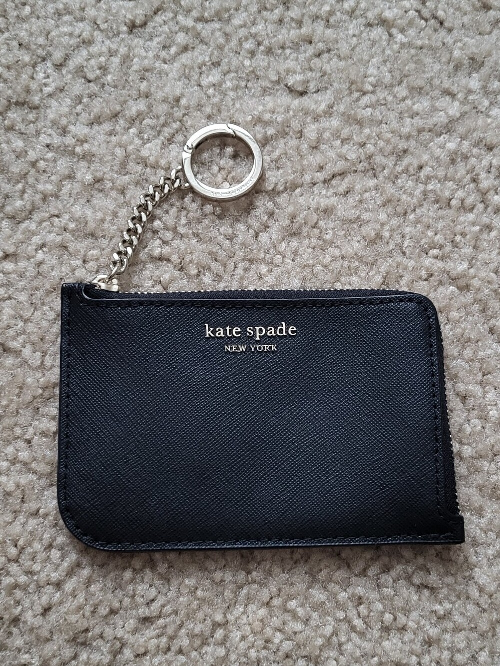 Kate Spade New York Black Card Holder Wallet Key Ring | Saffiano Leather